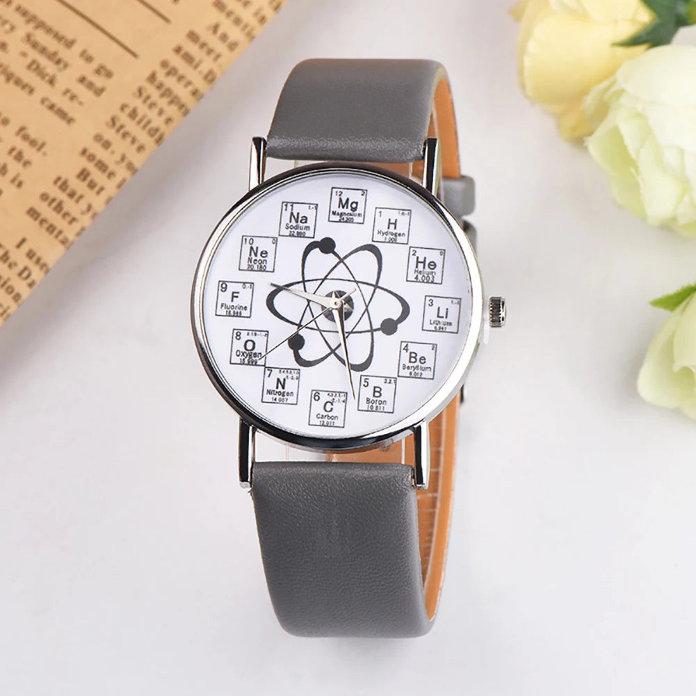 Ladies Watches Creative Design Chemical Element Markers Molecule Pattern Watches Leather Band Quartz Wristwatch Watch Women