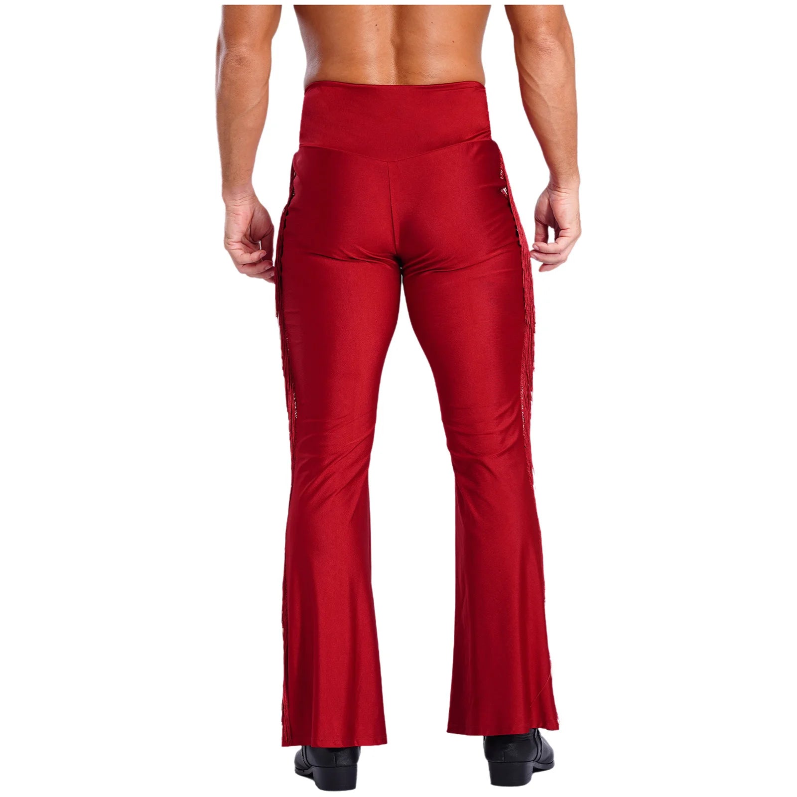 Mens Tassel Flared Pants Vintage Bell-Bottom High Waist Trousers for Jazz Latin Dance Stage Performance Club Disco Party Costume