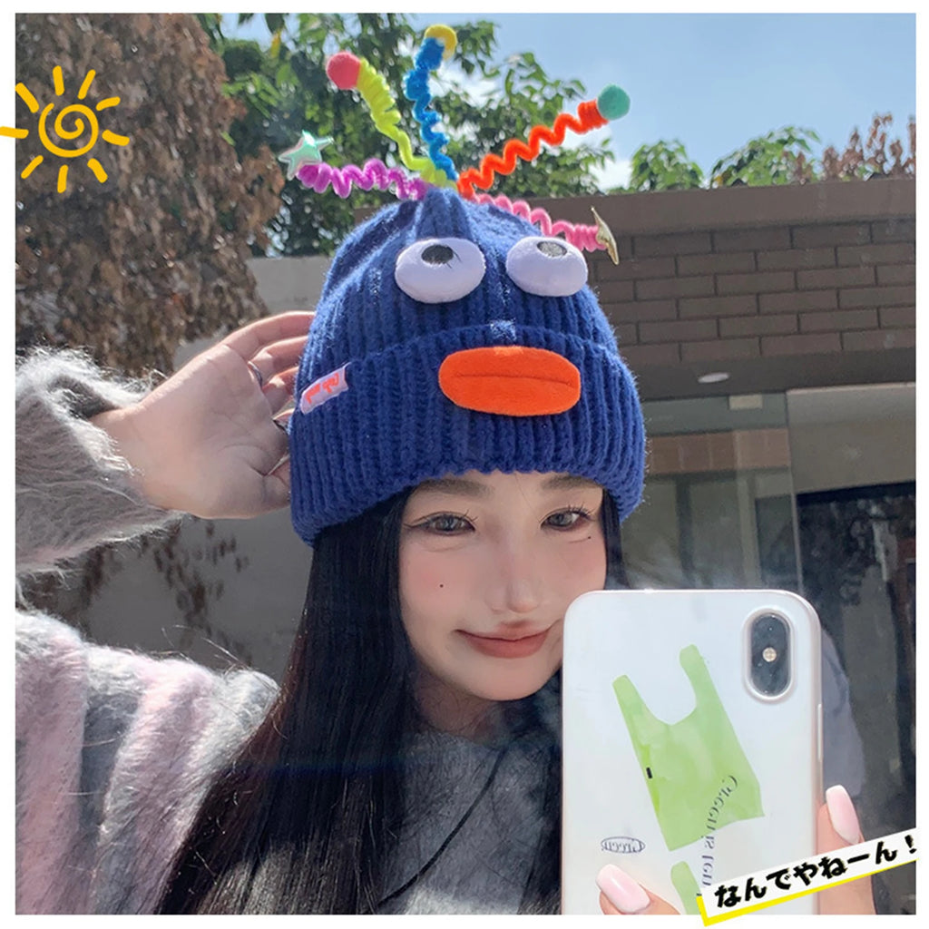 Women's Hat Funny Cartoon Sausage Mouth Wool Hat Knitted Ear Protectioned Hat Winter Warm Cute Big Head Cute Funny Hat