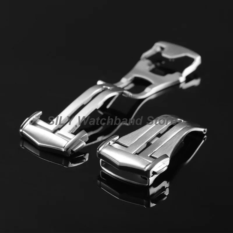 Silver Brushed Watch Buckle 18/20mm Stainless Steel Butterfly Deployment Watch Button Metal Folding Clasp Watch Button Accessory