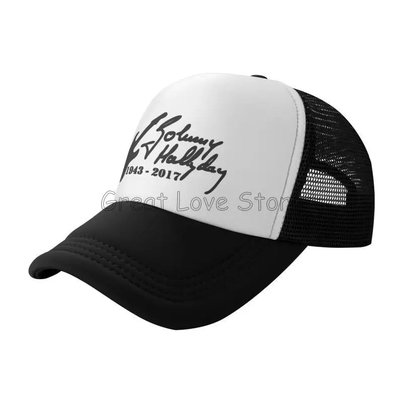 Johnny Hallyday Mesh Baseball Cap French Rock Legend Breathable Trucker Hat Unisex Travel Adjustable Hat Sunscreen Baseball Cap