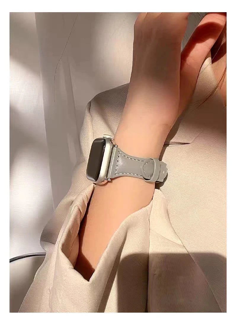 Leather Loop strap for Apple Watch band Ultra 2 49mm 41mm 40mm 38mm Slim Wrist bracelet iWatch series 7 8 9 6 5 4 3 SE 44mm 45mm
