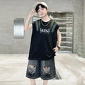 Junior Boys Summer Suit Children's Fashion Sleeveless Vest and Hole Jeans Shorts Clothing Sets for Kids 5 7 9 11 13 14 Years Old