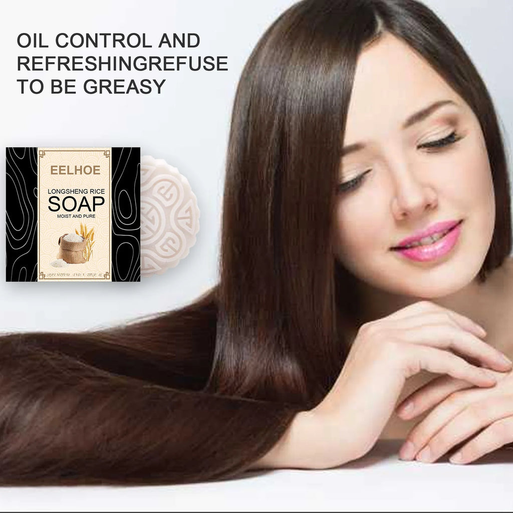 EELHOE Rice Soap Shampoo Handcrafted Natural Ingredients Rice Water Soap Shampoo Bar for Hair Growth Straight Curly Wavy Care