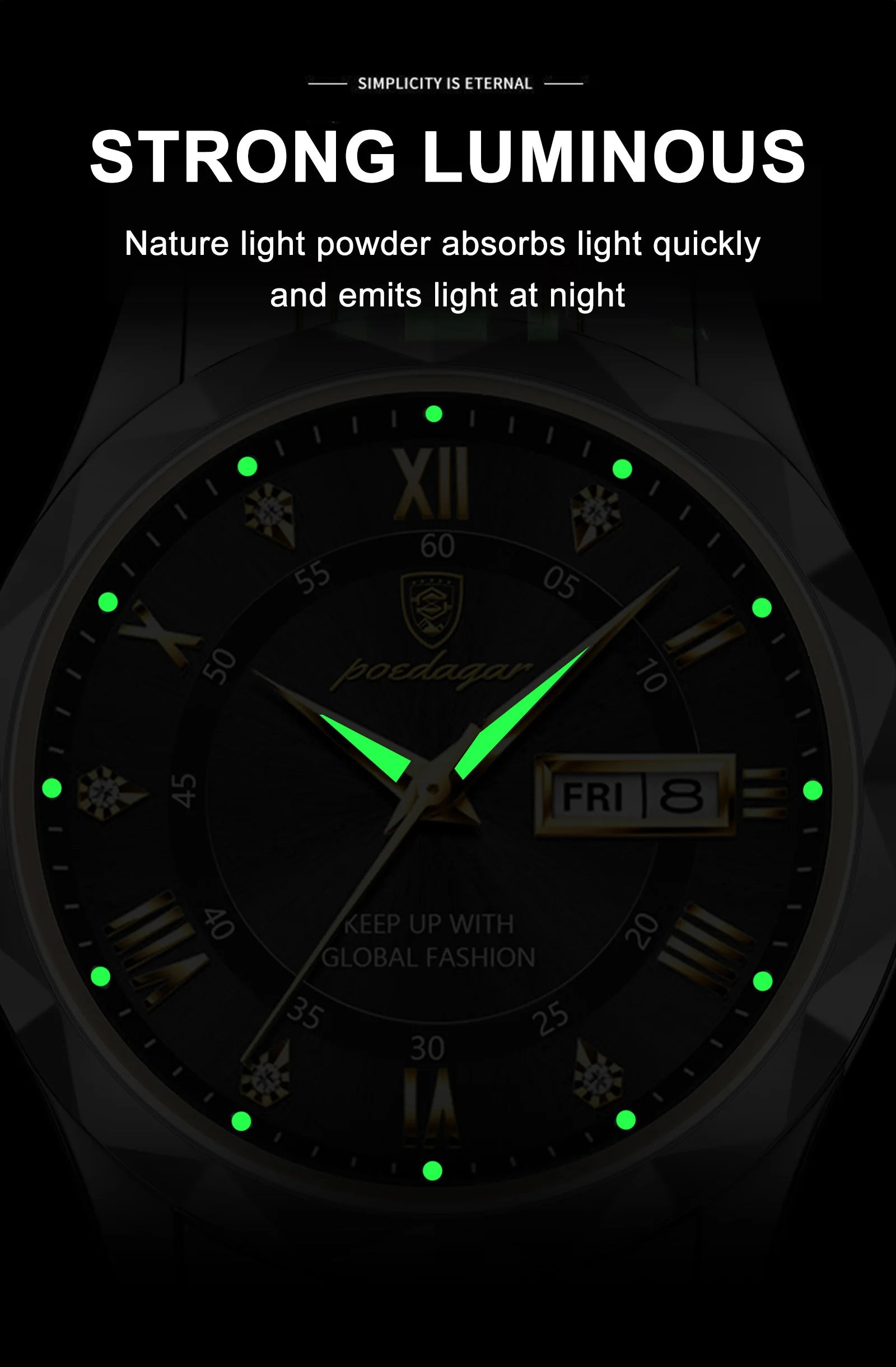 POEDAGAR Luxury Brand Men's Watches Waterproof Stainless Steel Luminous Man Wristwatch Date Week Quartz Business Men Clock Reloj