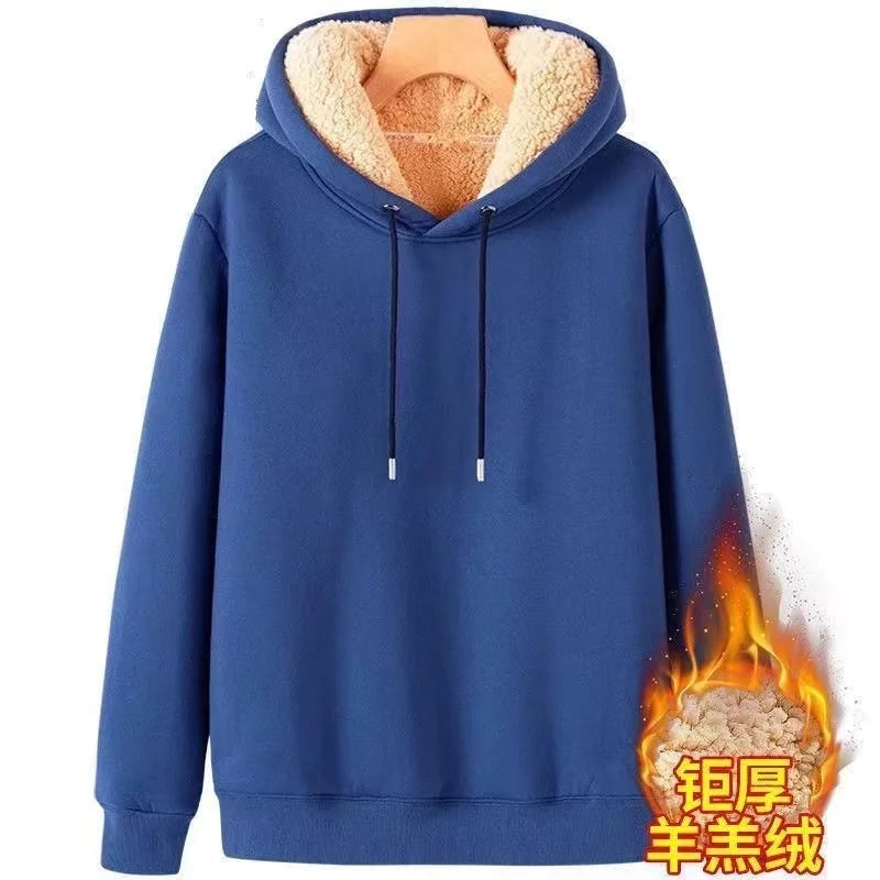 2024 Autumn and Winter New Hooded Lamb Fleece Hoodie Solid Color with Thick Fleece for Men and Women, Warm and Casual Versatile