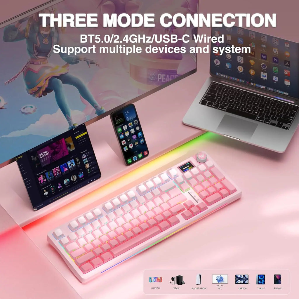 AULA S98pro Wireless Gaming Keyboard BT/USB-C/2.4G PBT Keycaps RGB Hot-swap Esports Mechanical Keyboard with Multi-function Knob