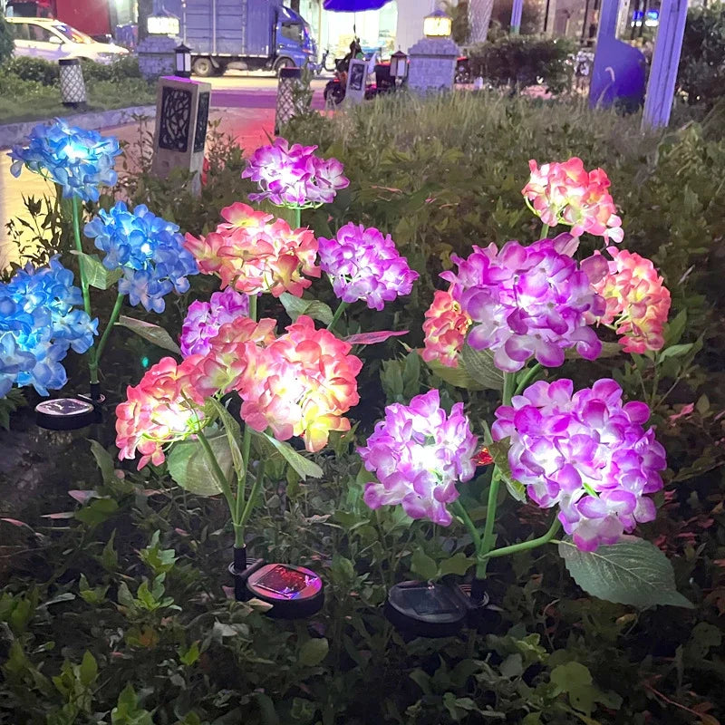 Garden Summer Home Weddig Holiday Decor 3 Heads Artificial Hydrangea Flower Landscape Ground Lights Outdoor Solar LED Lawn Lamp