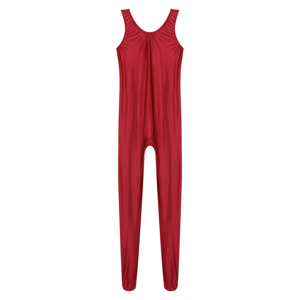 Women's Sleeveless Full Body Bodysuit Glossy Jumpsuit Gymnastics Fitness Swimming Leotard Pole Dance Costume Clubwear Lingerie