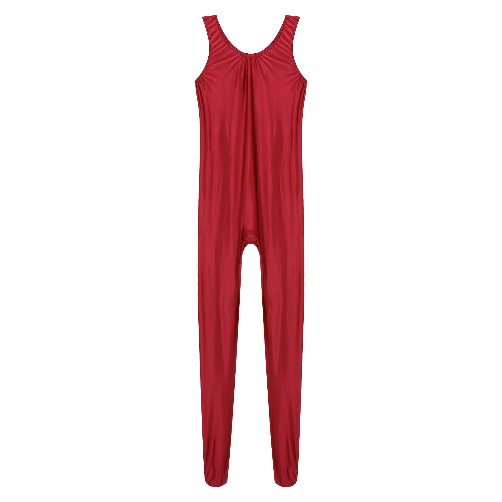 Women's Sleeveless Full Body Bodysuit Glossy Jumpsuit Gymnastics Fitness Swimming Leotard Pole Dance Costume Clubwear Lingerie