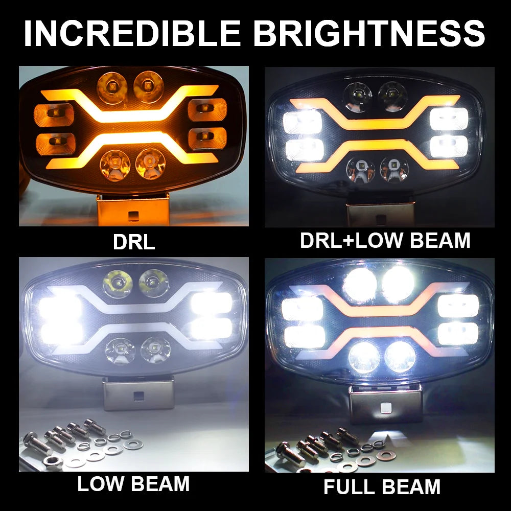 9 " LED Light SCAN- Off road Headlight Spotlight Truck Auxiliary Square Car Driving Flash White Yellow 100W 22000LM