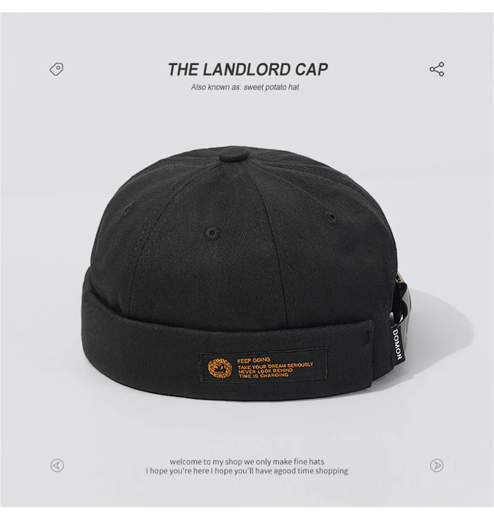 Retro Letter Label Brimless Caps Unisex Solid Color Beanie Men Women Summer Street Adjustable Docker Hats Melon Cap Hip Hop Cap