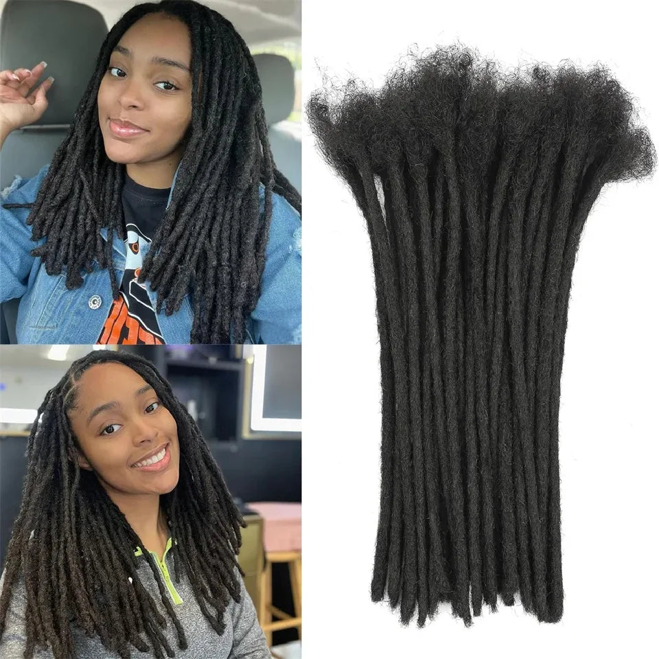 100% Real Human Hair Dreadlock Extensions for Man/Women Full Handmade Human Hair Locs Extension 8-24 Inch 0.8 cm Width 10-40 Pcs