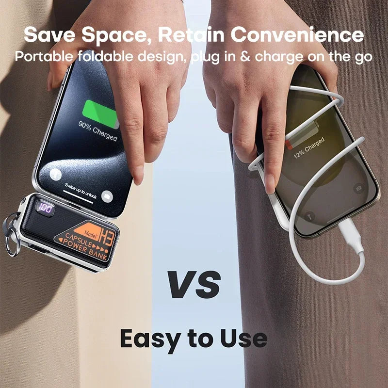 5000mAh Small Portable Keychain Mobile Power Capsule Power Bank Fast Charging Cable Suitable for IPhone Huawei Xiaomi