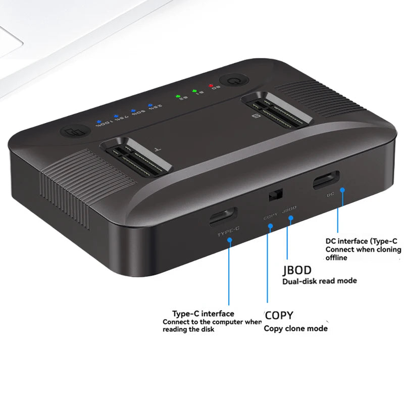 M.2 NVMe/SATA Dual-Bay Hard Drive Docking Station Offline Clone Hard Disk M.2 SSD Duplicator USB3.2 GEN2 SSD Adapter Enclosure