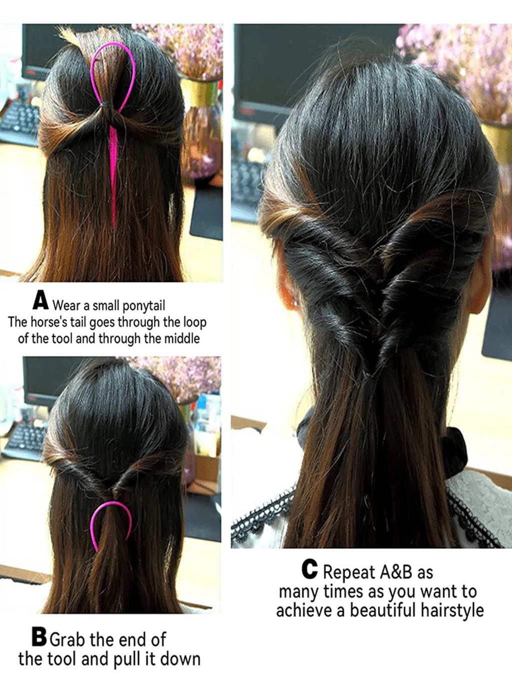 4 Pcs Hair Braiding Tool, DIY Hair Styling Tool, Braid Tool Loop for Hair Braid Styling