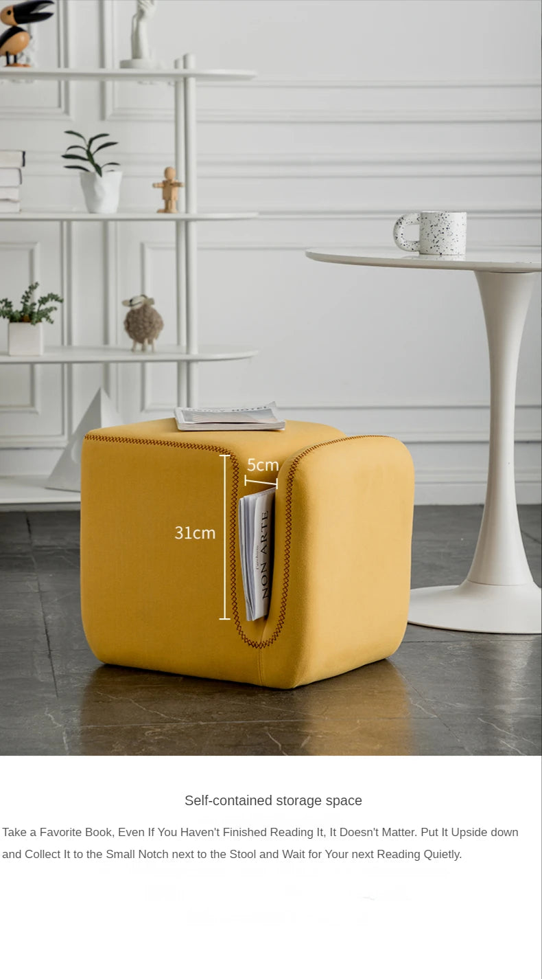 Household Living Room Hallway Pouf Nordic Sofa Stool Makeup Sitting Pier Fabric Shoe Changing Stool Book Storage Ottoman