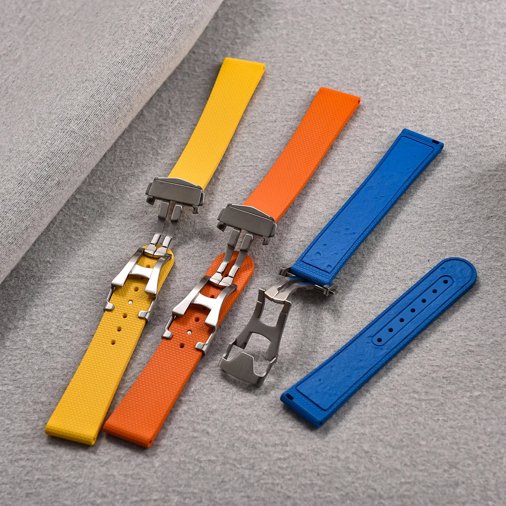 STAPELP Fit For Omega Swatch Universal Watchbands 20mm Quick Release FKM Rubber Black Blue Watch Strap With Omega Folding Buckle