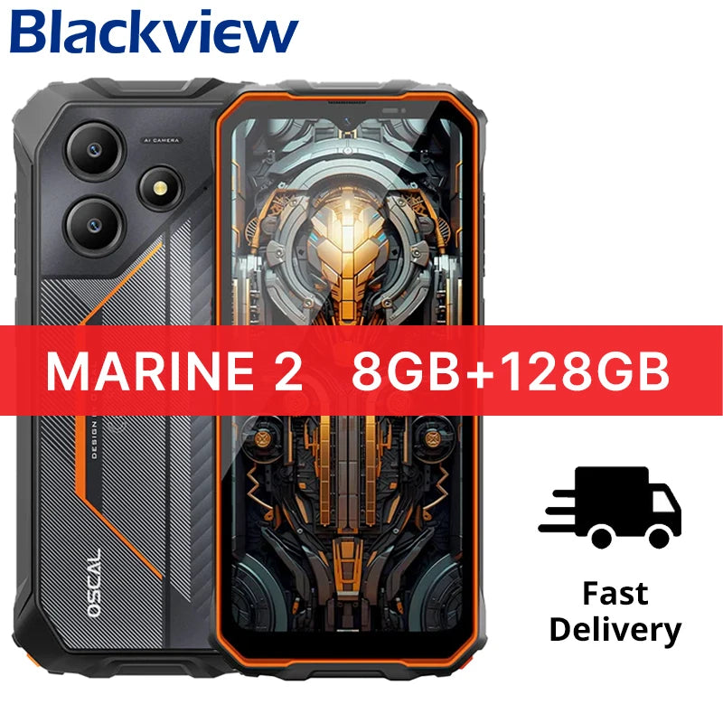 Blackview MARINE 2 Rugged Smartphone 6.56-inch HD+ IPS 90Hz Display 11000mAh 8GB 128GB Android 15 NFC 16MP Camera Cellphone