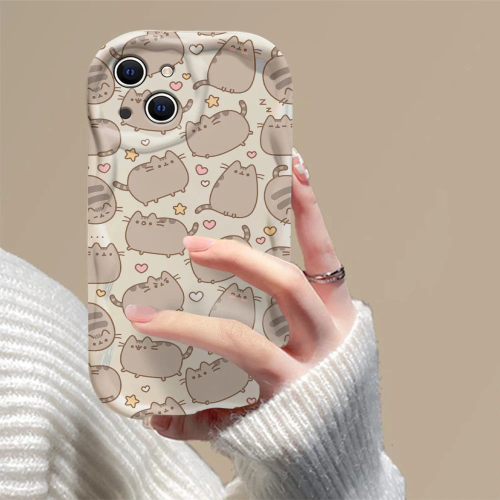 Funny Pusheens Cat 3D Wave Case For iPhone 15 14 13 12 11 Pro Max Mini X XR XSMAX 8 7 6S Plus Soft Silicone Cover