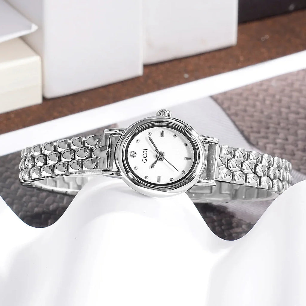 Women Watch for Girls Small Wrist Quartz Reloj Muje Sliver Grey Gold Oval Orologio Ladies Wristwatch Stainless Steel Band Clock