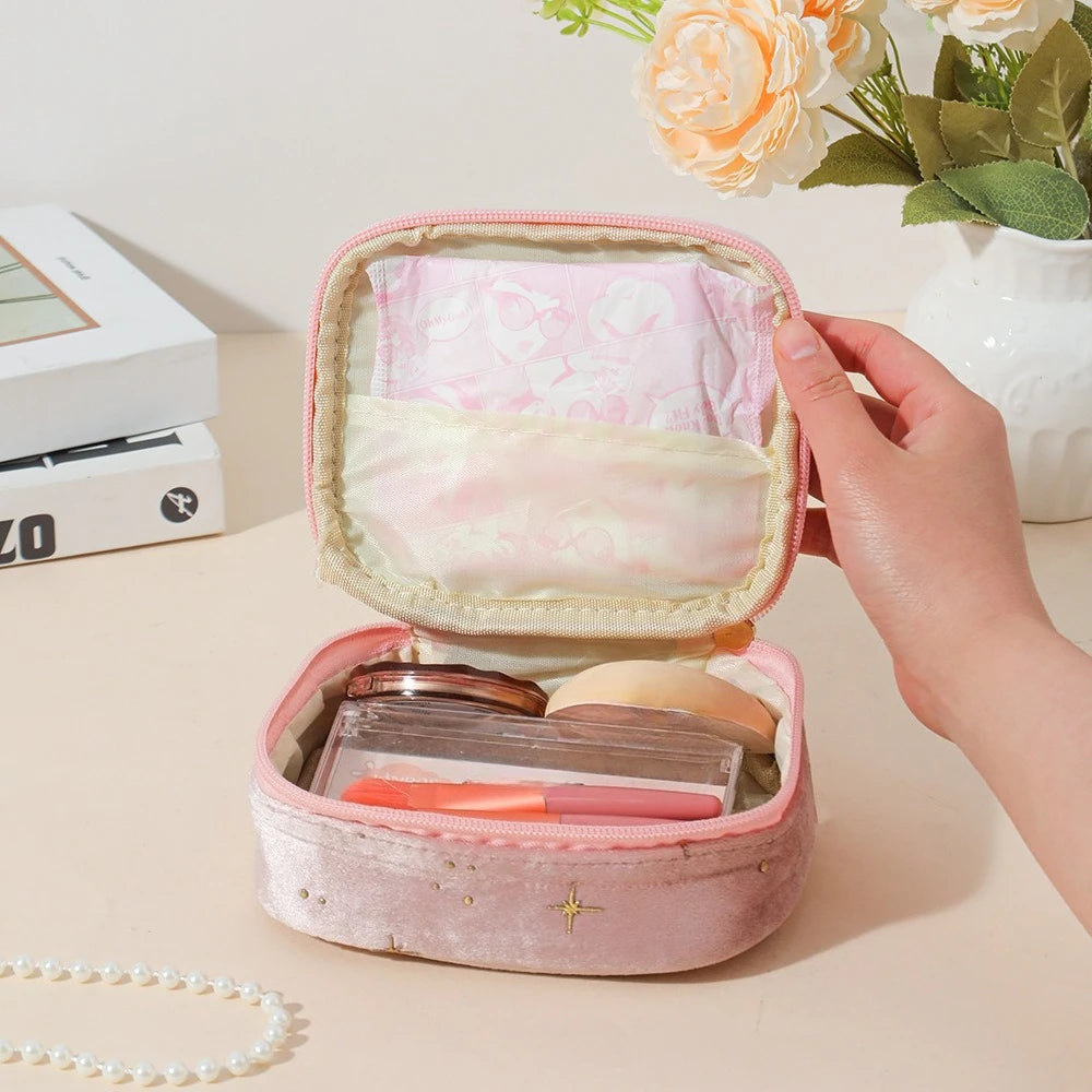 Mini Square Makeup Bag Women Portable Cosmetic Pouch for Lipstick Earphones Sanitary Napkins Storage