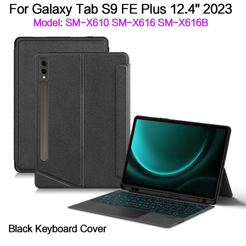 HUWEI Magic Keyboard For Samsung Galaxy Tab S9 S8 S7 Plus FE 12.4" Case Smart Backlit TouchPad Spanish Portuguese Keyboard Cover