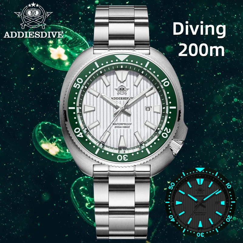 ADDIESDIVE Watch For Man AD2507 Sapphire Crystals Window Display BGW9 Luminous 200M waterproof 316L Stainless Steel Quartz Watch