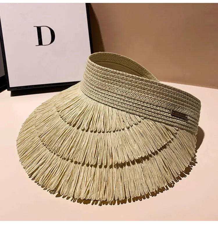 Designer Brand Sunscreen Tassel Straw Hats for Women Summer Empty Top Sun Hat Outdoor Pamama UV Protection Beach Sunshade Cap