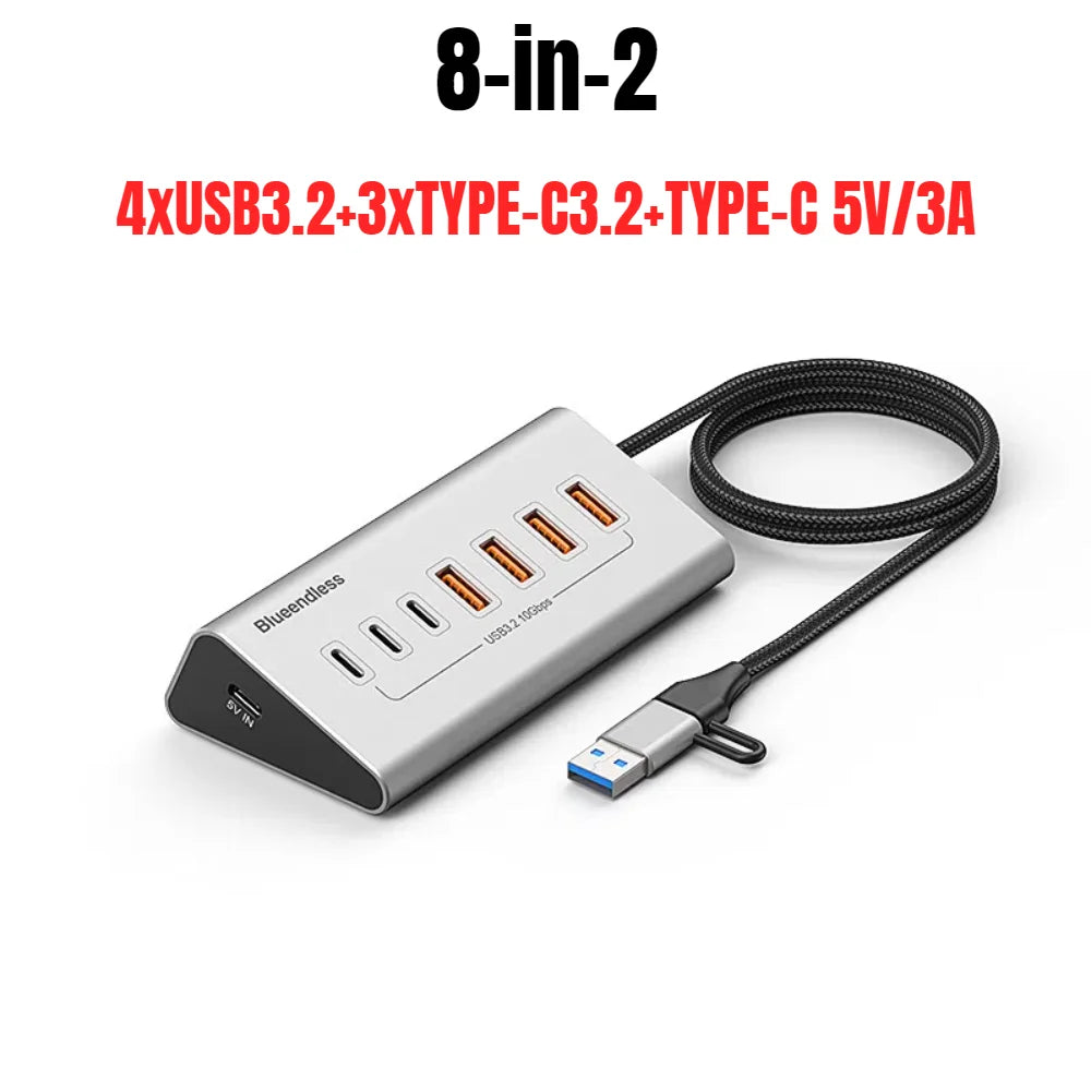 9 in 2 USB C Hub To USB 3.2 Aluminum Docking Station 10Gbps Type C 3.2 Splitter with SD/TF Card Reader for PC Laptop Tablet