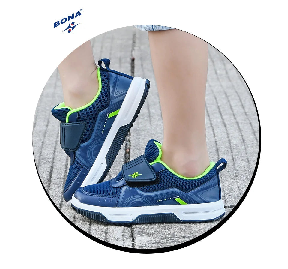 BONA  New Designers Running Shoes Fashion Classic Sneakers Children School Sport Footwear Comfy Kids Breathable