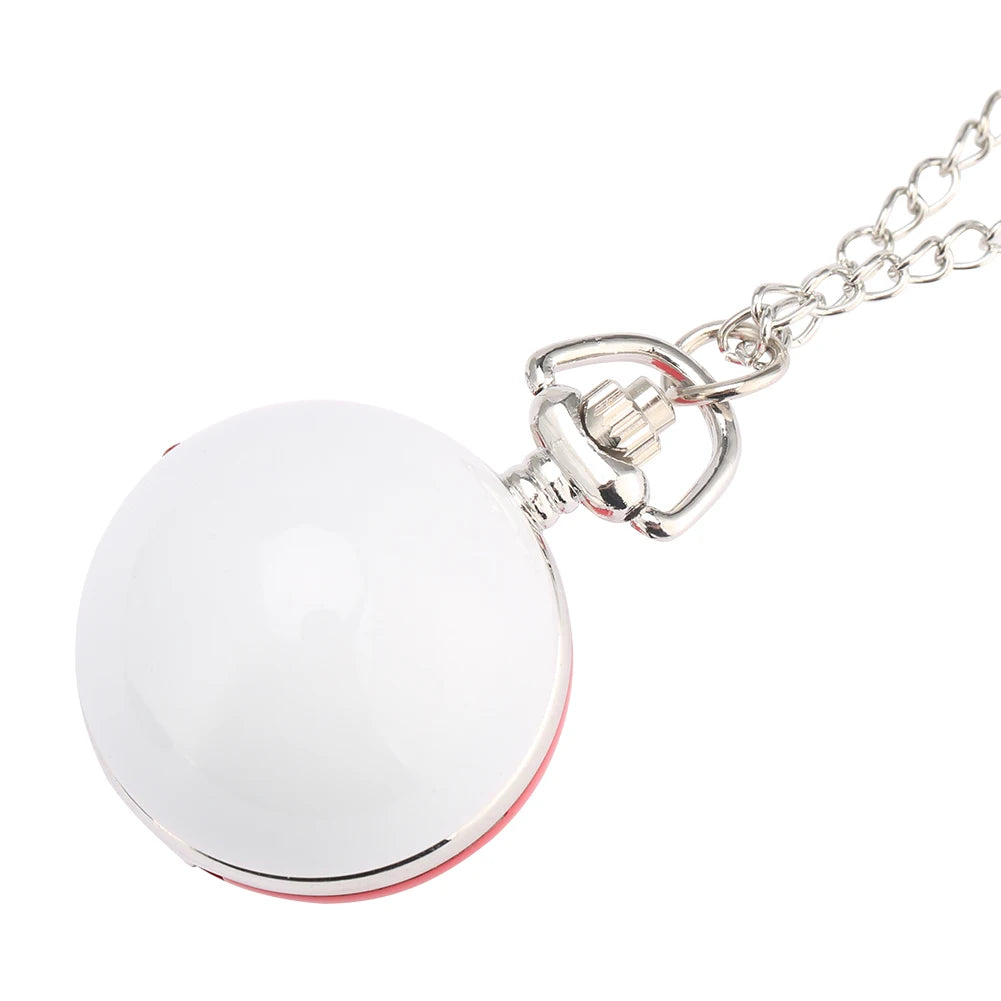 Xmas Red White Ball Shaped Necklace Pocket Watch Kids Pendant Quartz Pocket Clock Christmas Gifts