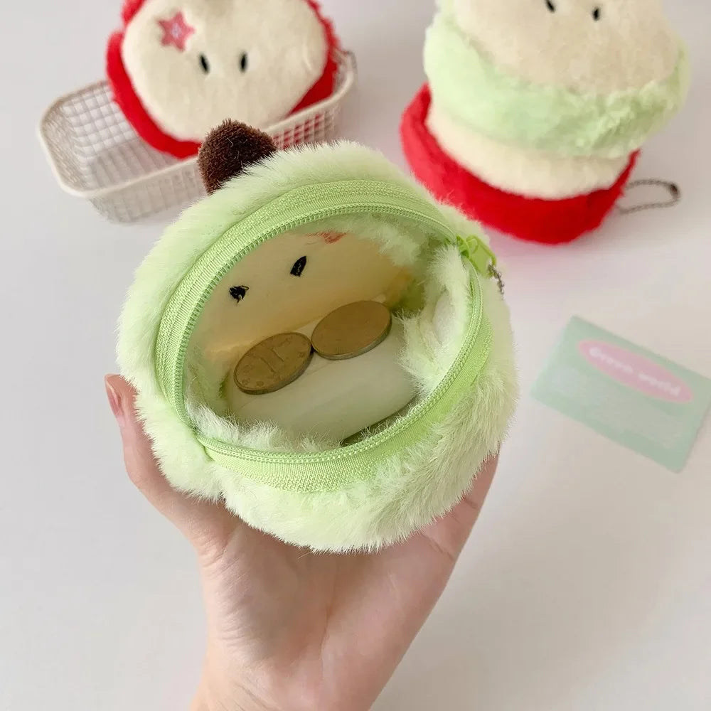Cute Apple Shape Plush Bag Creative Cartoon Pendant Mini Storage Bag for Students Earphone Data Cable Organizer