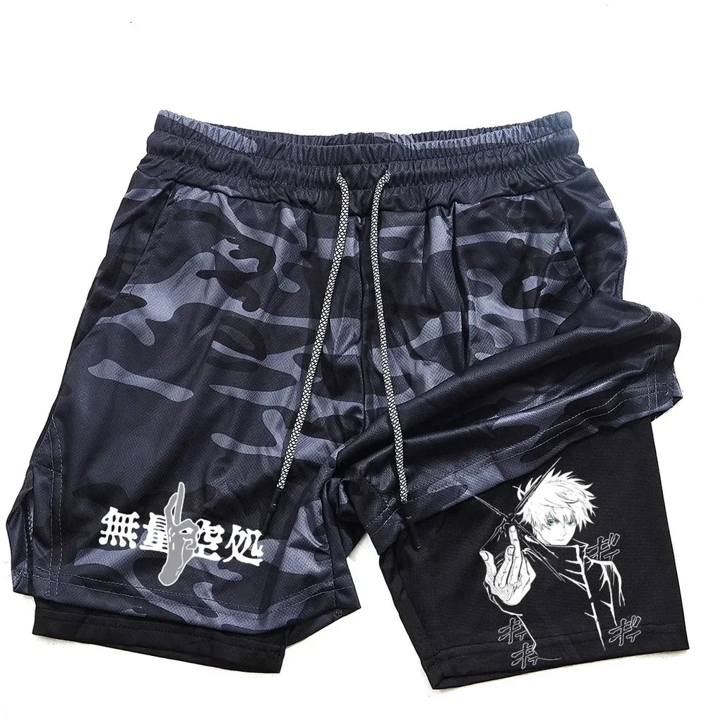 Anime Men's and Women's Sports Shorts Summer Sportswear Men's 2-in-1 Training Training Men's and Women's Fitness Sports Shorts