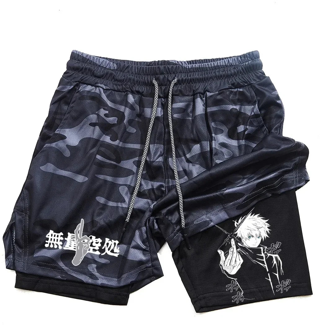 Anime Men's and Women's Sports Shorts Summer Sportswear Men's 2-in-1 Training Training Men's and Women's Fitness Sports Shorts