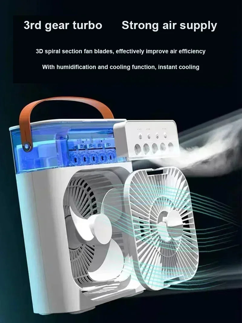 Summer Cooling Fan 3 In 1 Portable Desktop Humidifier USB Mini Air Conditioners Night Light Water Mist For Home, Office