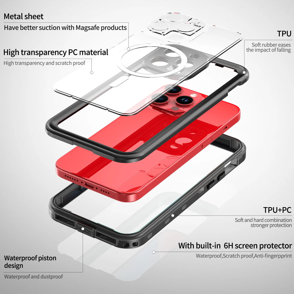 Shellbox hot sales 360 full coverage shockproof dustproof IP68 professional waterproof phone case for iPhone15pro 13 14promax 15