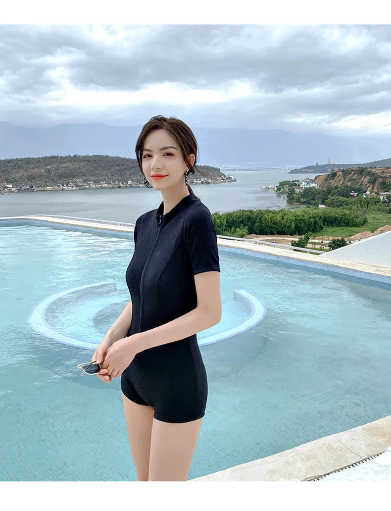 Vacation Surfing Conservative Sun Protection One-piece Swimsuit Women Covering The Belly To Show Off Weight Internet Celebrity