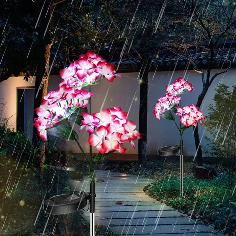 Garden Summer Home Weddig Holiday Decor 3 Heads Artificial Hydrangea Flower Landscape Ground Lights Outdoor Solar LED Lawn Lamp