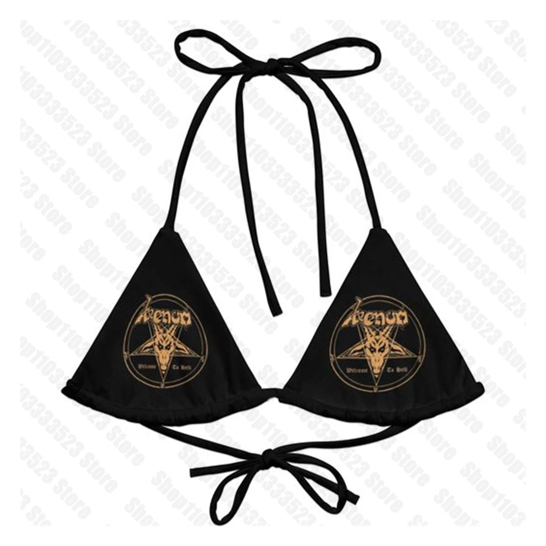 Swimwear Women Y2k style letter Skull Print Bikini Set Sexy Thong Swimsuit Two Pieces Bathing Suit 2000s Gothic Bathing Suit