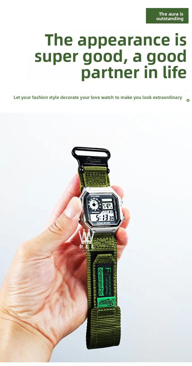AE1200 Loop Design Nylon Canvas Strap For Casio Watches A158W/A168/W-216H/F-91/AE1300/1500/AE-1200 Outdoor Sports watchband 18mm
