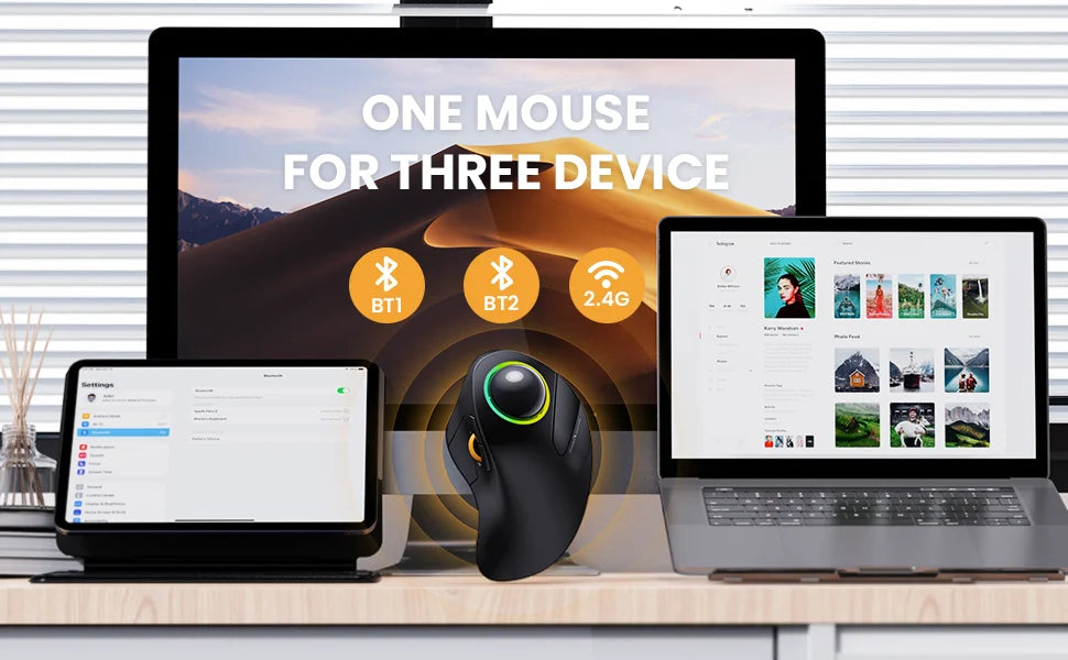 ProtoArc Wireless Index Finger Trackball Mouse Rechargeable RGB Rollerball BT 2.4g Mice for Computer Laptop 3 Device Connection