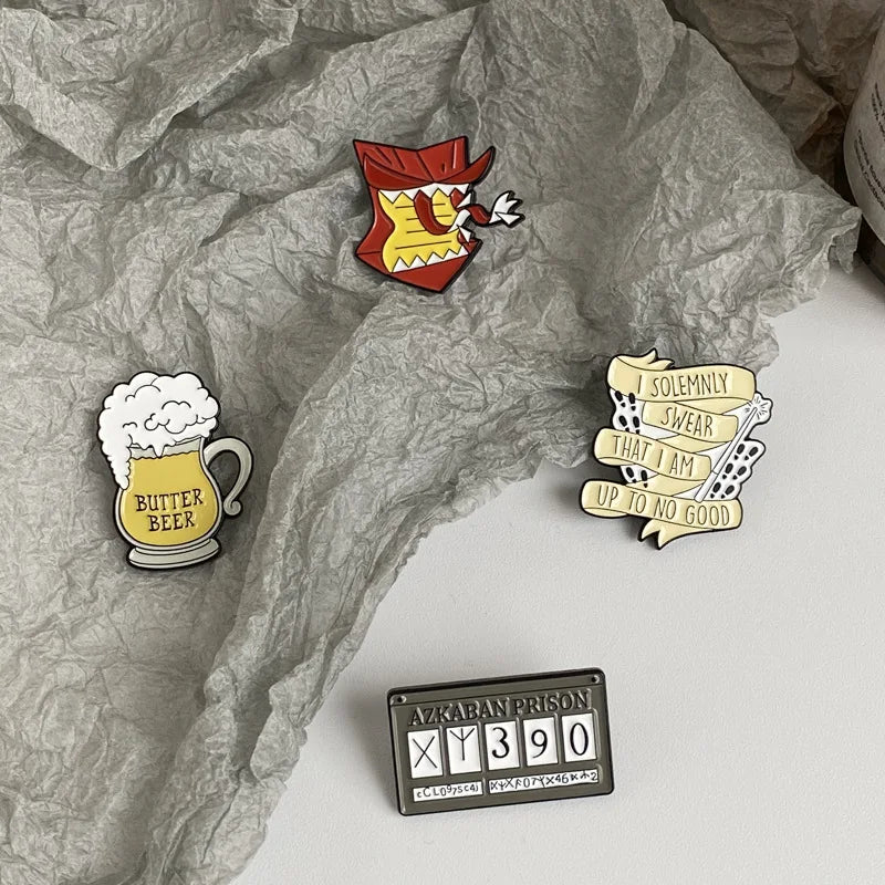 Magic World Enamel Pins Custom Train Tickets Sunglasses Howler Brooches Lapel Badges Witch Wizard Jewelry Gift for Kids Friends