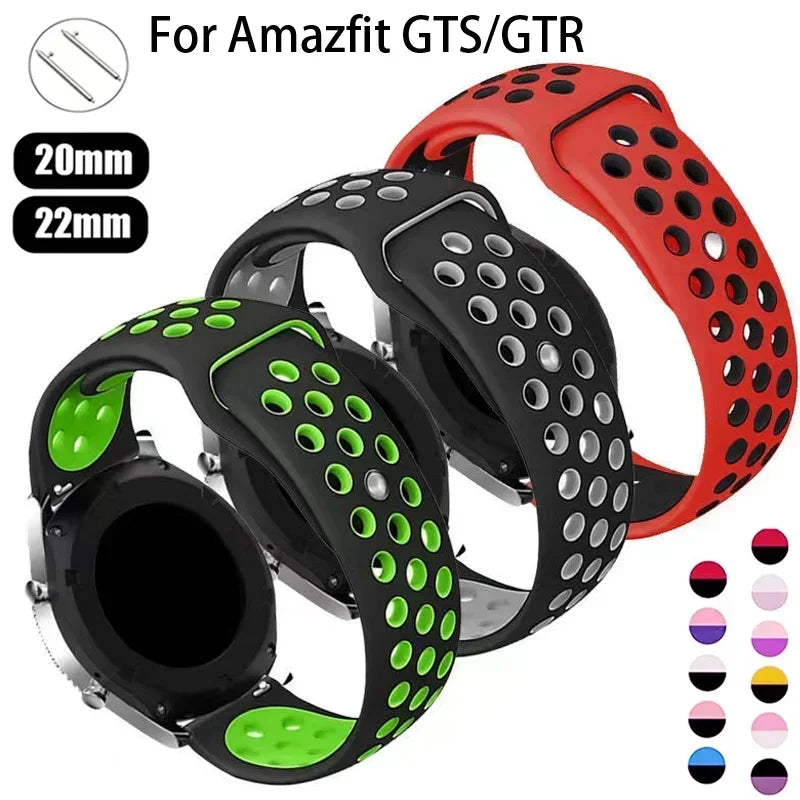 20mm/22mm Watch strap For Amazfit GTS 4-3-2e Mini/GTR 4-3-2 47mm/GTR 2e/stratos 3 sport Silicone Bracelet Amazfit Bip 6/5/3 pro