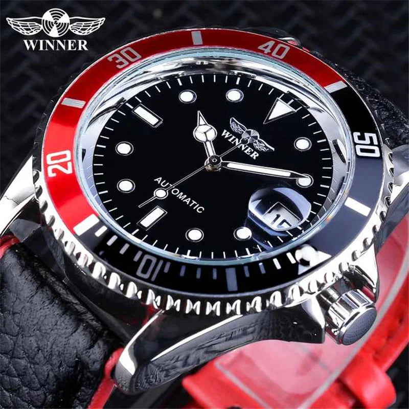 WINNER 002 Fashion Men's Mechanical Watch Luxury Style Calendar Night Light Business Black White Classic Men's Automatic Watch
