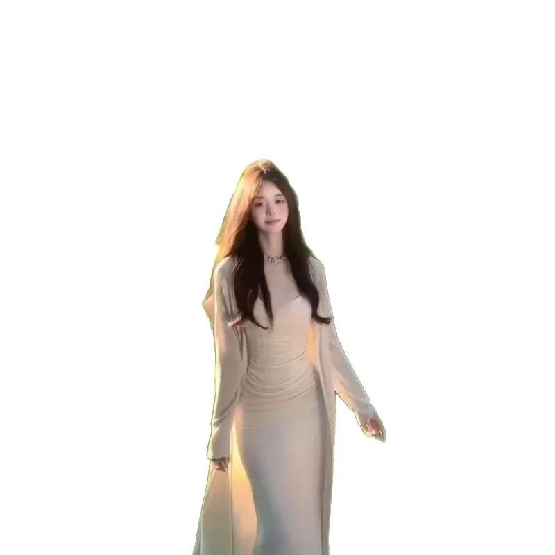 Sexy Slim Fit Long Dress And Knitted Sweater Set for Women Spring Summer New Style Lightweight Maturity Trending Strap Skirt