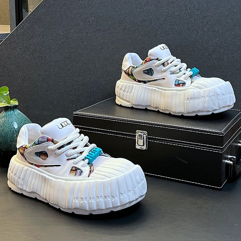 New Arrival Men Fashion Genuine Leather Casual Shoes Spring Autumn Luxury Designer Youth Trending Thick Bottom Chunky Sneakers