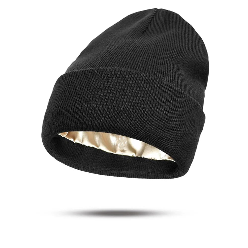 Women's Hats for Autumn&Winter-Comfortable Stylish Versatile Warm-Keeping Hairstyle-Protecting Knitted Satin Woolen Hats