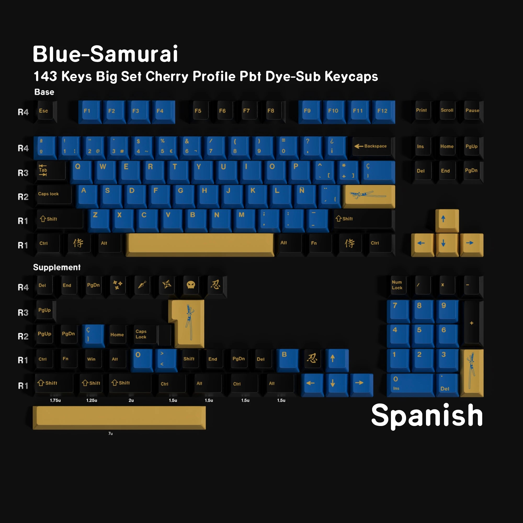ES Spanish PBT Keycaps MOA Cherry Red Blue Samurai Night Sakura Morandi Dye Sub Keycap For ISO Layout Ansi Mechanical Keyboard