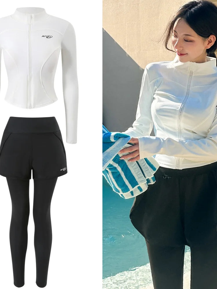2026 New Women's Wetsuit Two-Piece Long Sleeve Long Pants Swimming Suit Diving Suit Warm Sunscreen Sports Style Separate Briefs